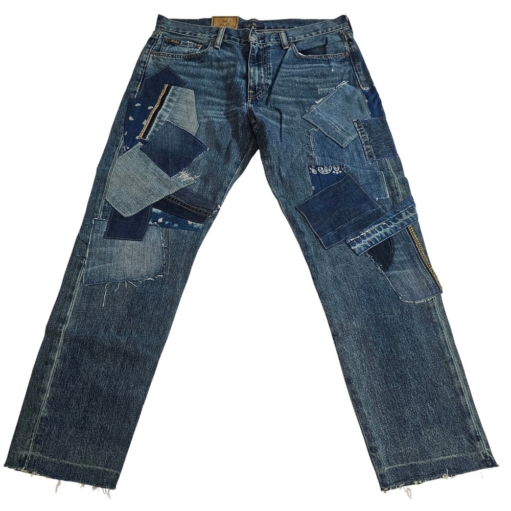 NWT Polo Ralph Lauren The Avery Boyfriend Patchwork Distressed Jeans Plus 34x27